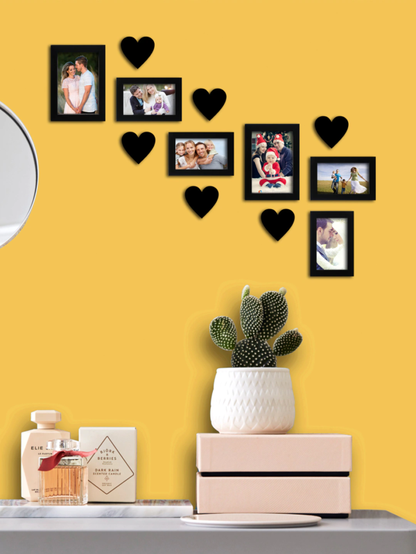 RANDOM Random Set of 6 Black Solid Photo Frames With Heart Shaped Plaques
