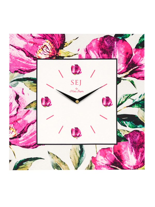SEJ by Nisha Gupta Off-White Square Printed 36 cm Analogue Wall Clock with Wall Art