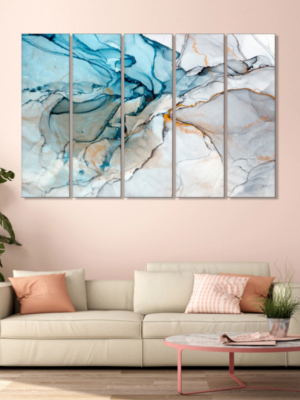 999 Store Set of 5 White & Blue Printed Framed Wall Art