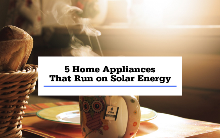 a steam mug with overlaid text reading 5 Home Appliances That Run on Solar Energy"