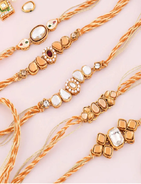 Traditional Kundan Polki Rakhi (Set of 5)